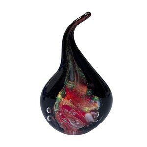 New Ron Schuster Md Dichroic Amber Flame Sculpture Studio Art Glass Paperweight